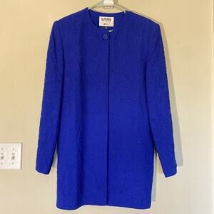 Vintage Kasper for ASL Blue Geometric Allover Embroidery Jacket Blazer Womens 12